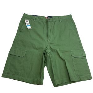 Chaps Cargo Shorts Men's 36 Green Preppy Flat Front 100% Cotton Outdoor Travel